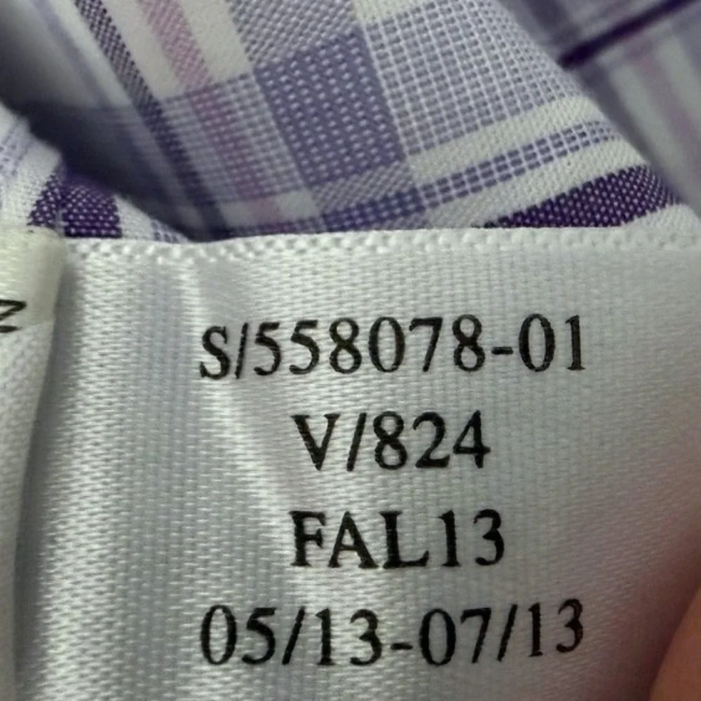 Banana Republic Mens L Non-Iron Tailored Slim Fit Purple White Plaid Dress Shirt